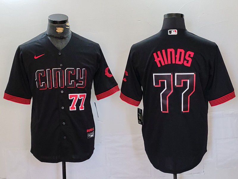 Men Cincinnati Reds 77 Hinds Black City Edition Nike 2024 MLB Jersey style 3